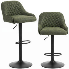 HOMCOM Bar Stools Adjustable Swivel Kitchen Chairs with Backrest Set of 2 for Kitchen Island Dark Green