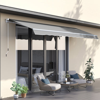 Outsunny Awning Canopy Manual Retractable Porch Sun Shade Shelter 3 x 2m Light Grey