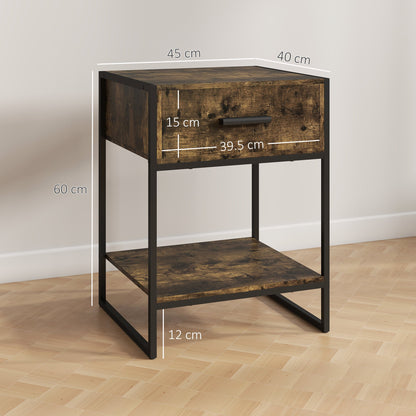 HOMCOM Modern Bedside Table - Rustic Brown