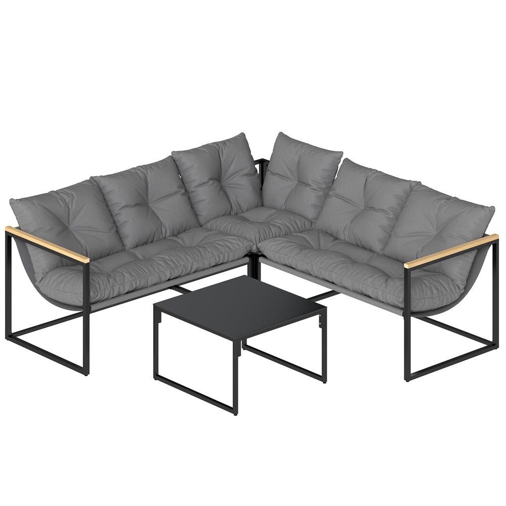 Outsunny 4 Piece Garden Furniture Set with Thick Cushions and Coffee Table, Patio Conversation Set for Porch, Balcony, Deck, Grey