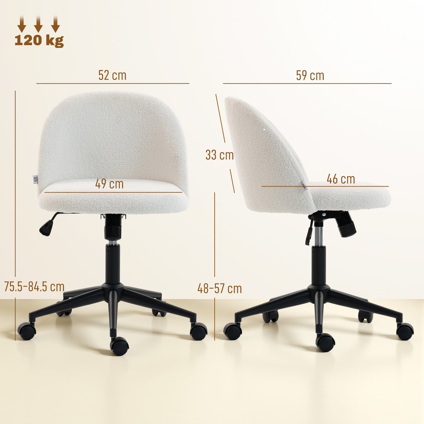 HOMCOM Teddy Fleece Office Chair with Wheels - Cream White