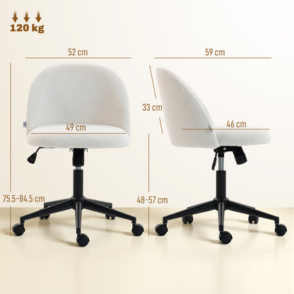 HOMCOM Teddy Fleece Office Chair with Wheels - Cream White