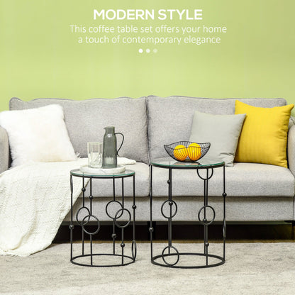 HOMCOM Nesting Round Coffee Table Set of 2 - Black