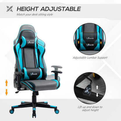 Vinsetto Gaming Chair Racing Style Ergonomic Office Chair High Back Computer Desk Chair Adjustable Height Swivel Recliner with Headrest and Lumbar Support, Sky Blue