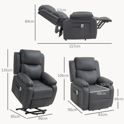 HOMCOM Riser and Recliner Chair with Massage, Heat, Power Lift Recliner Chair for Elderly with Remote Control, Extended Footrest, Dual Side Pockets, Overstuffed Electric Reclining Armchair, Dark Grey