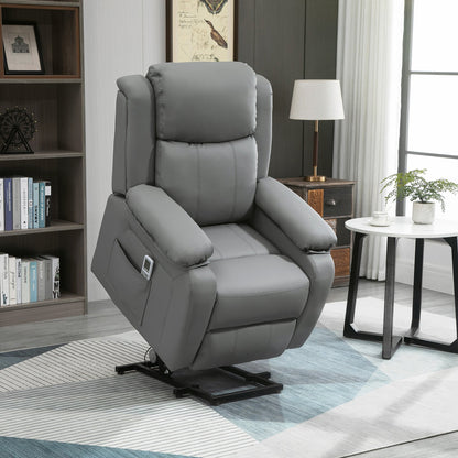 Electric Power Lift Recliner Chair Vibration Massage Reclining Chair with Remote Control and Side Pocket, Grey