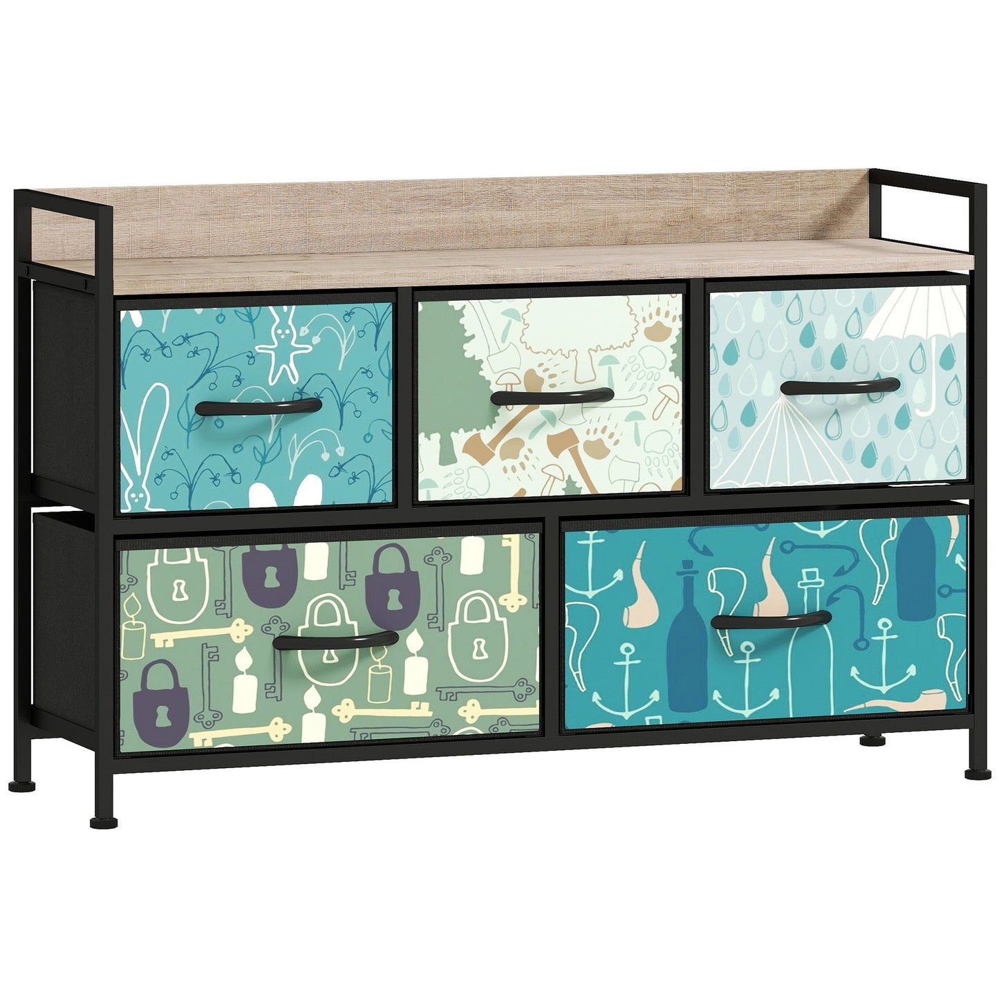 HOMCOM 5-Drawer Chest of Drawers - Blue