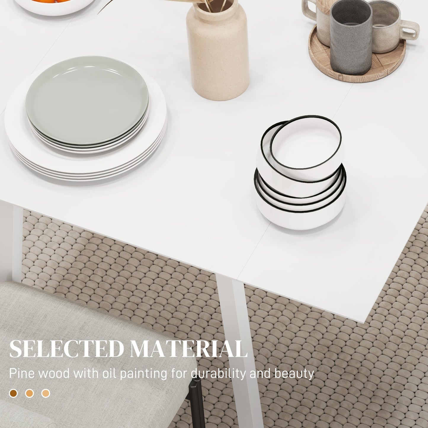 HOMCOM Solid Wood Folding Dining Table, Drop Leaf Table for 2-4 People, Rectangle Kitchen Table for Small Space, White