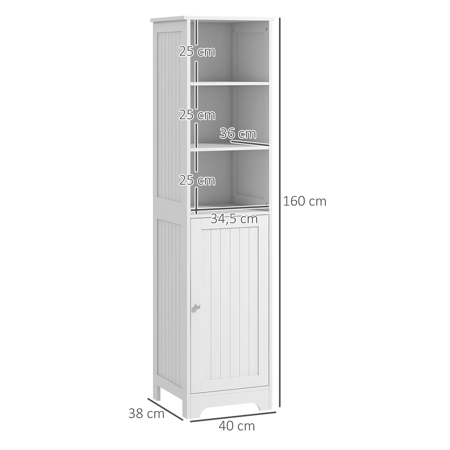 HOMCOM Slim Bathroom Storage Cabinet, Tall Bathroom Cabinet with 3 Open Shelves and Adjustable Shelf, White