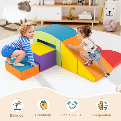 6 Pieces Foam Climbing Blocks Soft Play Climbing for Toddlers with Tunnel-Multicolor