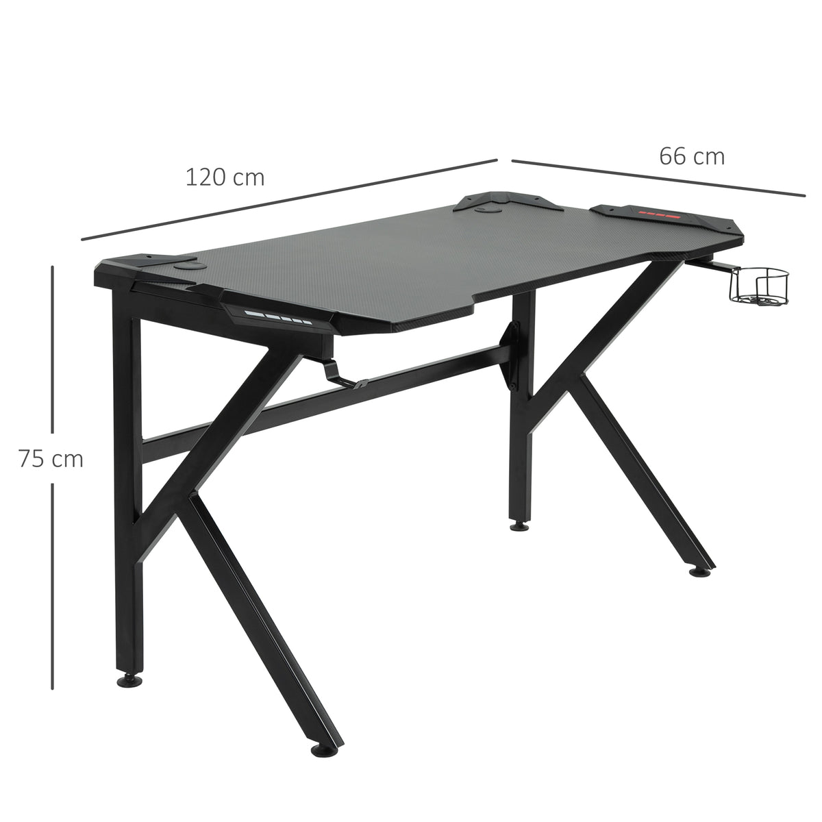HOMCOM Gaming desk with Cup Holder Headphone Hook Feet Adjustable 120 x 66 x 75cm Black