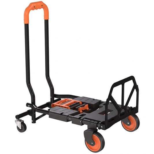 HOMCOM Steel 2-in-1 Folding Hand Truck on Wheels, Foldable Trolley with Foldable Base, 120kg, Black and Orange