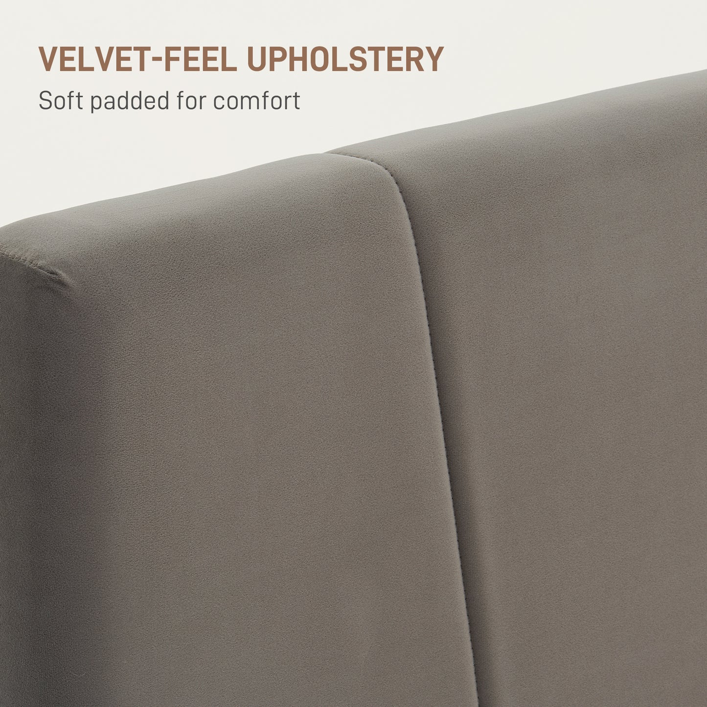 HOMCOM Double Bed Frame, with Velvet-Feel Headboard - Grey