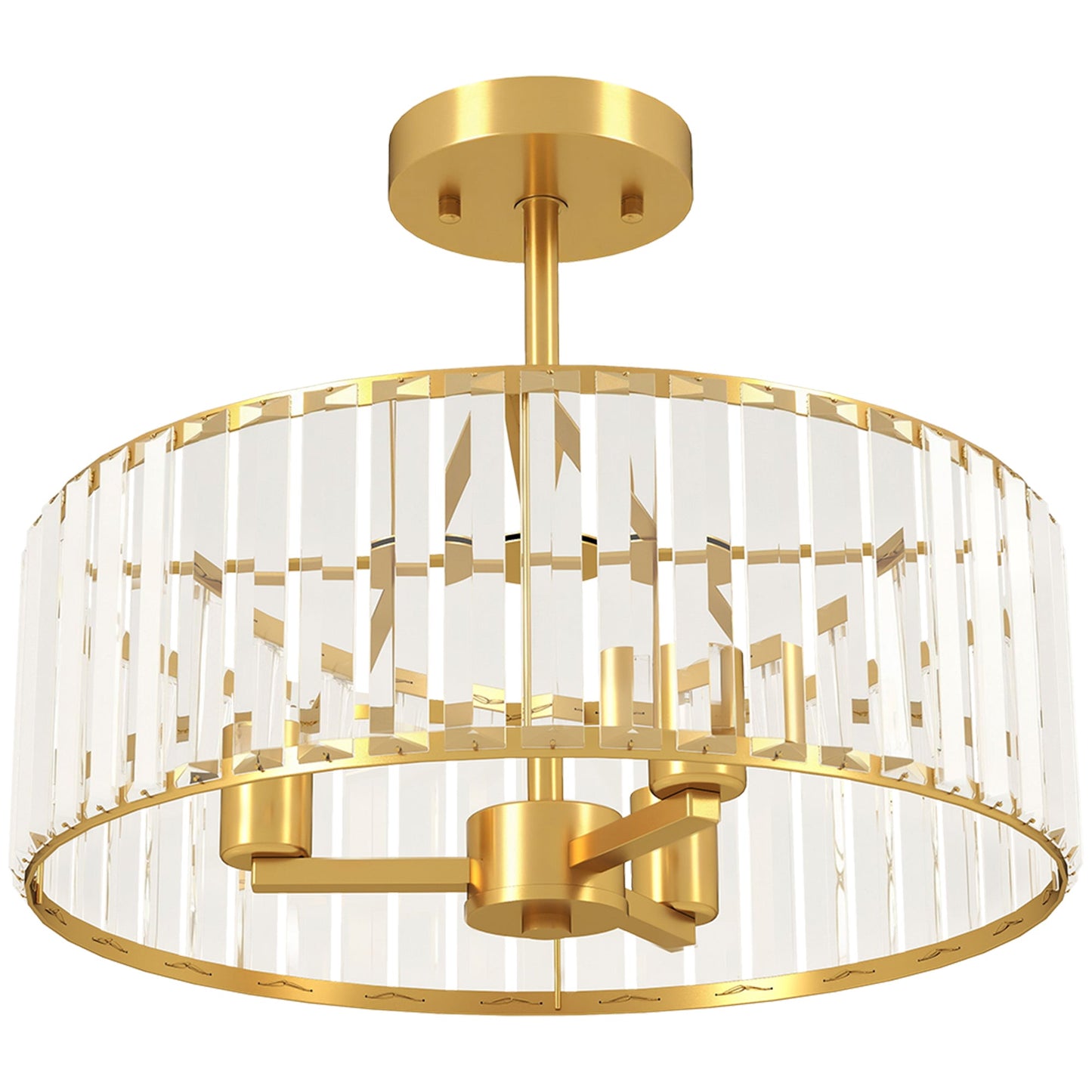 HOMCOM Crystal Ceiling Light Fixture, Semi Flush Mount Modern Crystal Chandelier Ceiling Light for Living Room, Bedroom, Hallway, Dining Room, E14 Base 3-Lights, Bulbs Not Included, Gold Tone