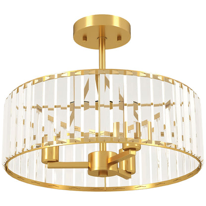HOMCOM Crystal Ceiling Light Fixture, Semi Flush Mount Modern Crystal Chandelier Ceiling Light for Living Room, Bedroom, Hallway, Dining Room, E14 Base 3-Lights, Bulbs Not Included, Gold Tone