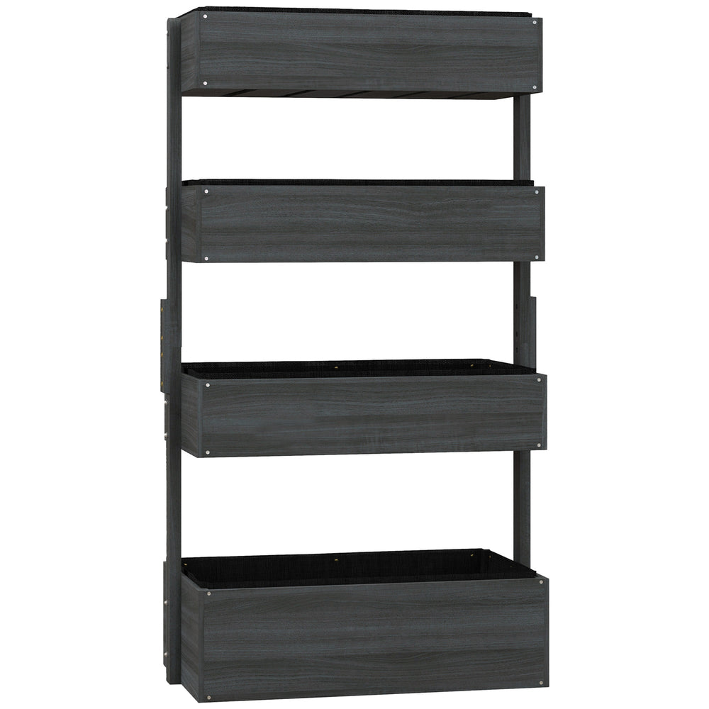 Outsunny Four-Tier Basket Wooden Plant Stand - Grey