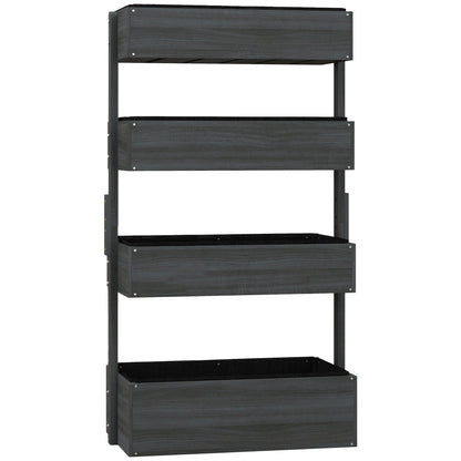 Outsunny Four-Tier Basket Wooden Plant Stand - Grey