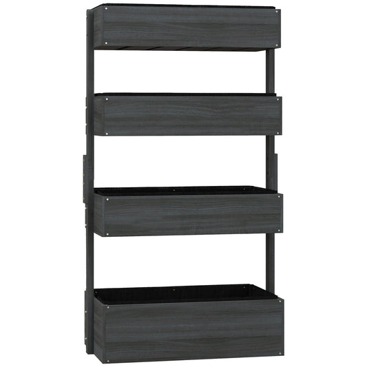 Outsunny Four-Tier Basket Wooden Plant Stand - Grey