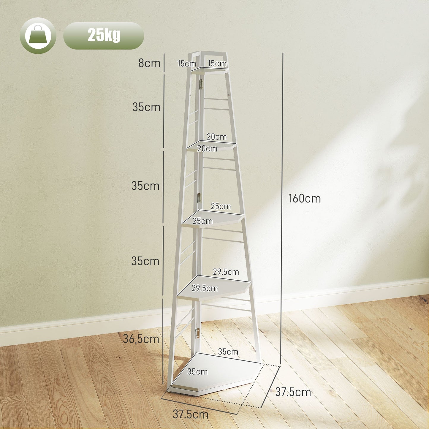 HOMCOM Five-Tier Corner Shelf - White