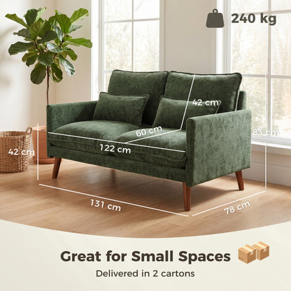 HOMCOM 2 Seater Sofa, Loveseat Sofa with Spring Cushions, Wide and Deep Seat, Wood Legs, Green