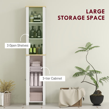 kleankin Slim Bathroom Storage Unit with Open Compartment, Bathroom Storage Cabinet with Adjustable Shelf, 34 x 23 x 165 cm, White