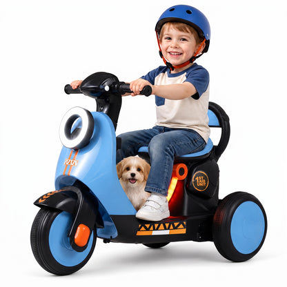 6V Battery Powered Ride on Motorcycle with Light-Up Deck and Music for Kids Aged 3+-Blue