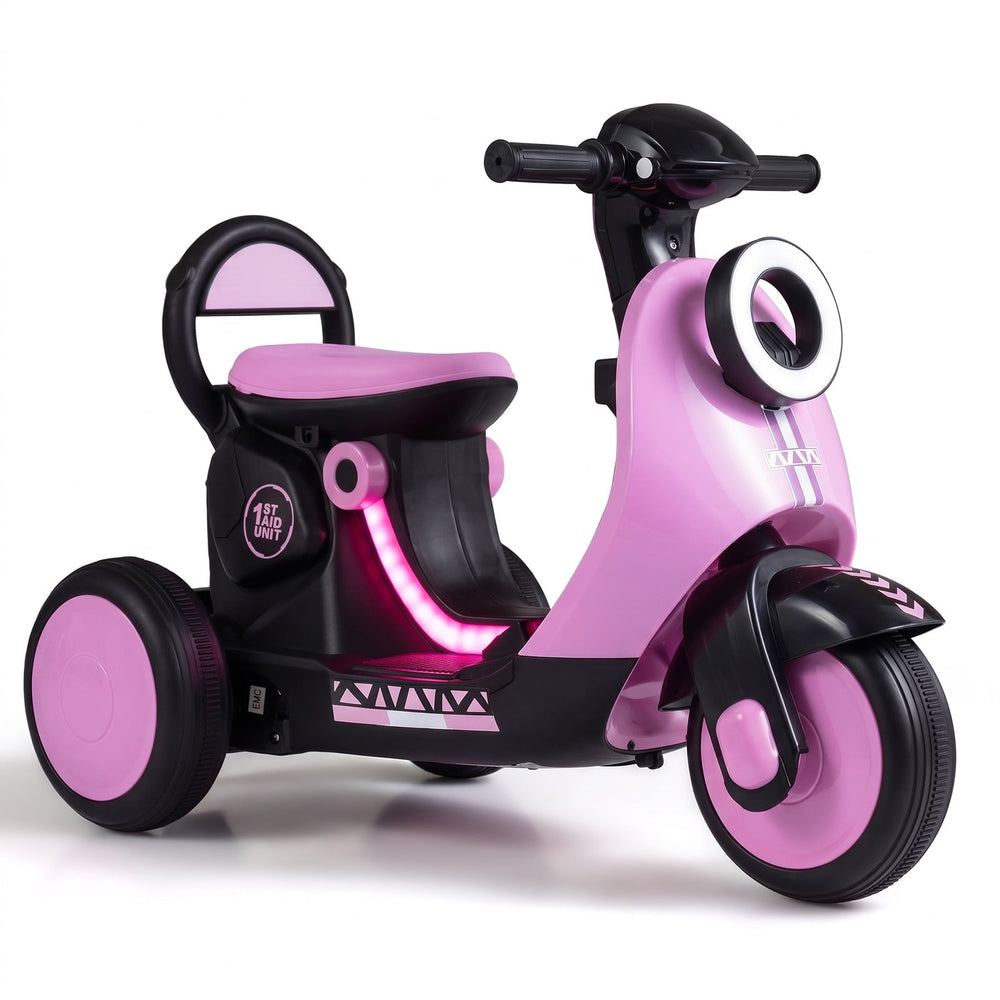 6V Battery Powered Ride on Motorcycle with Light-Up Deck and Music for Kids Aged 3+-Pink