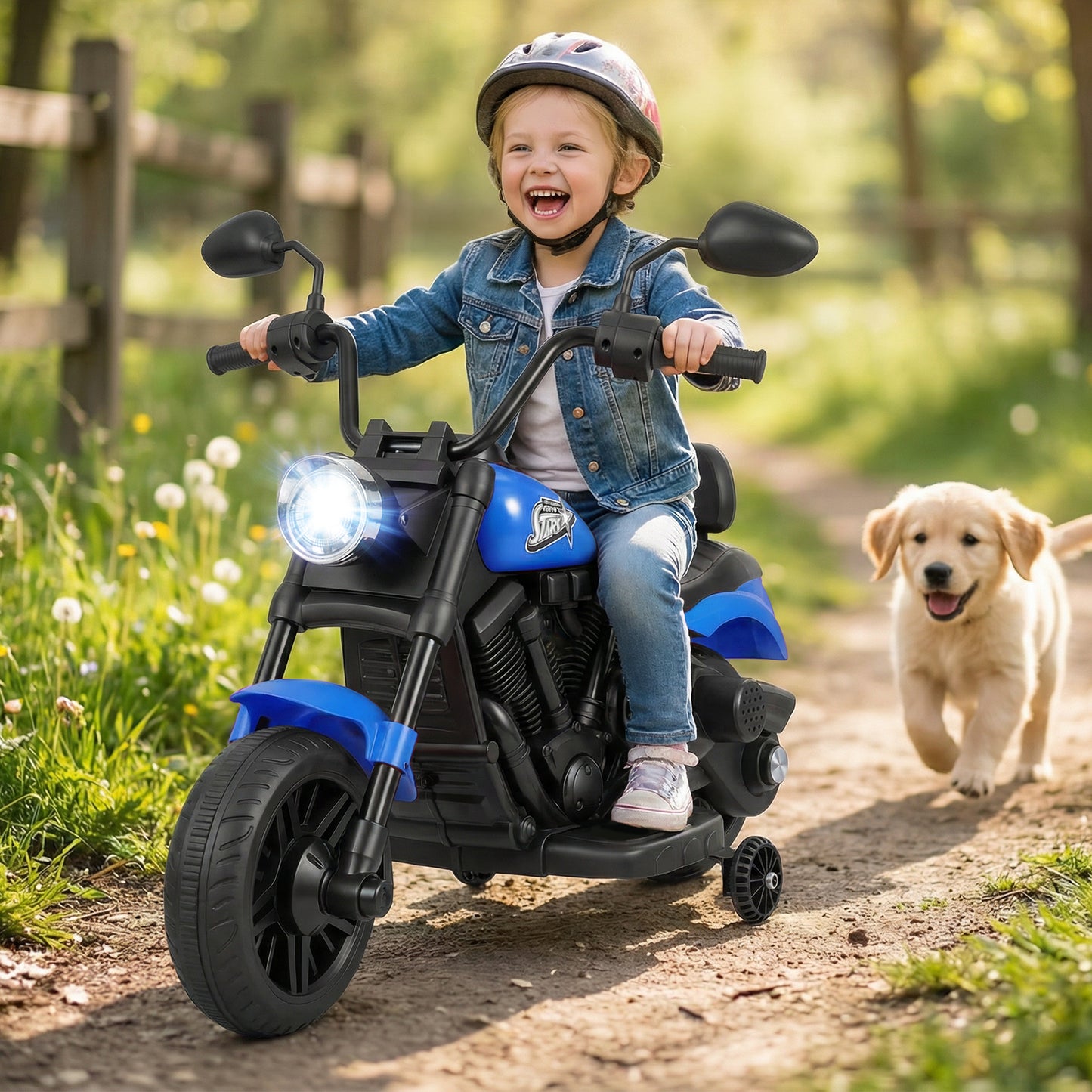 6V Kids Electric Motorbike with Detachable Training Wheels and Music-Navy