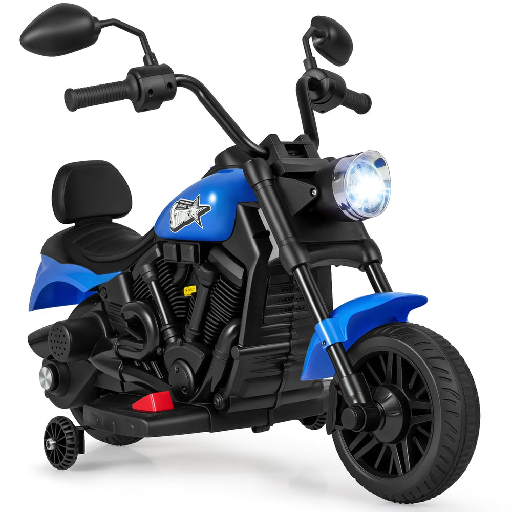 6V Kids Electric Motorbike with Detachable Training Wheels and Music-Navy