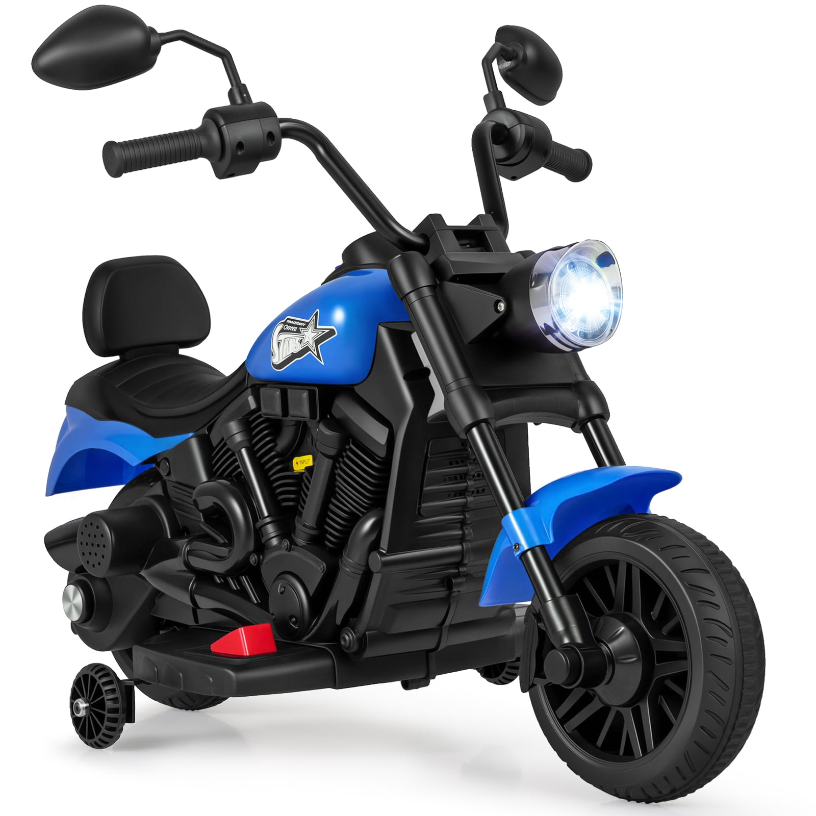 6V Kids Electric Motorbike with Detachable Training Wheels and Music-Navy