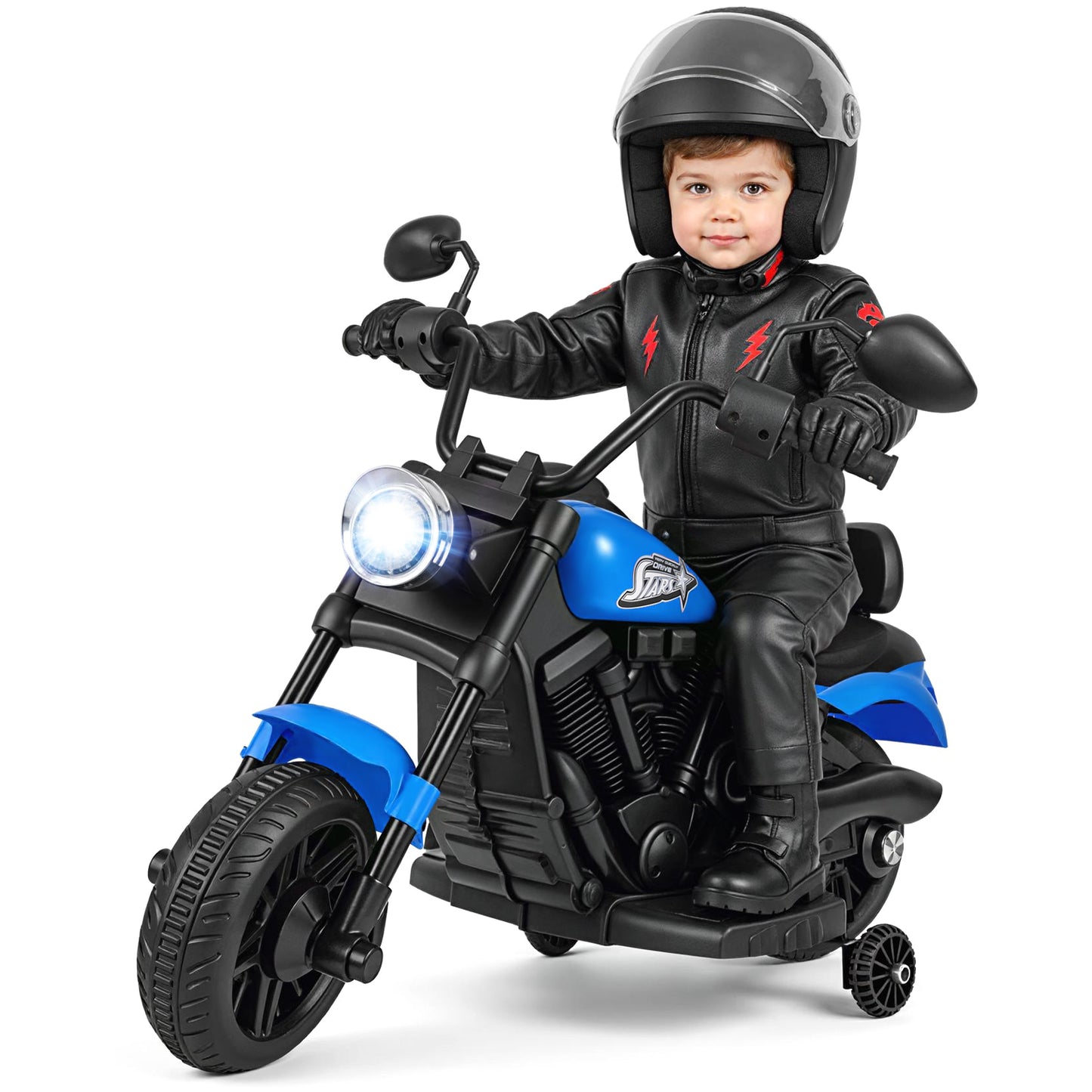6V Kids Electric Motorbike with Detachable Training Wheels and Music-Navy