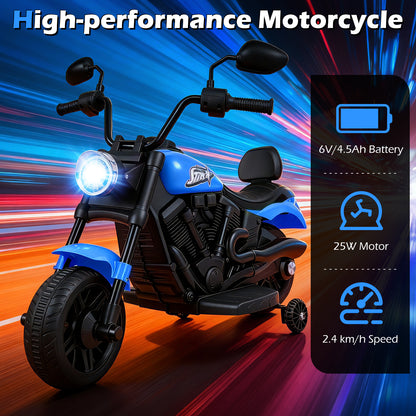 6V Kids Electric Motorbike with Detachable Training Wheels and Music-Navy