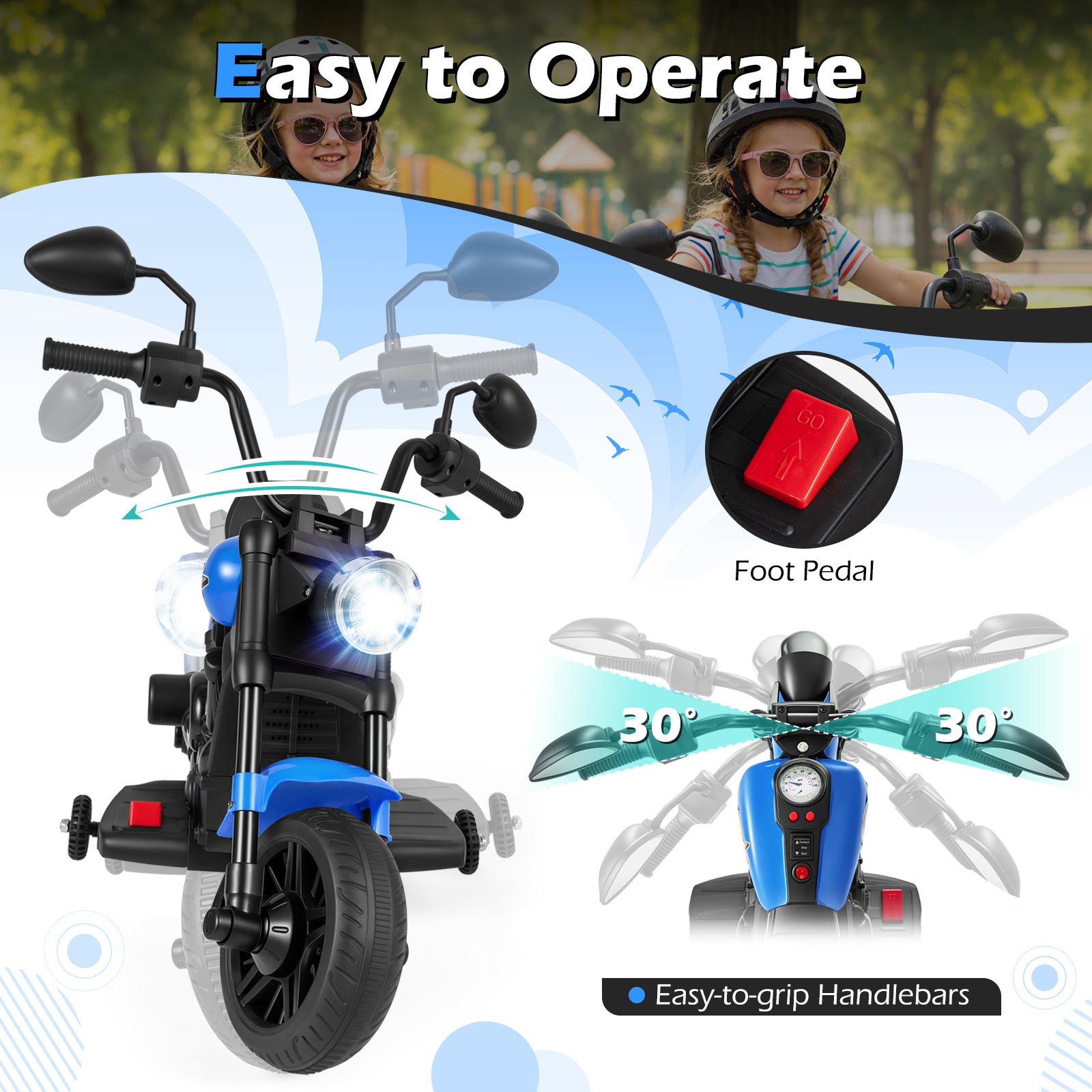 6V Kids Electric Motorbike with Detachable Training Wheels and Music-Navy
