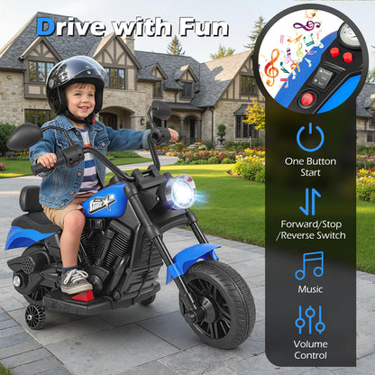 6V Kids Electric Motorbike with Detachable Training Wheels and Music-Navy