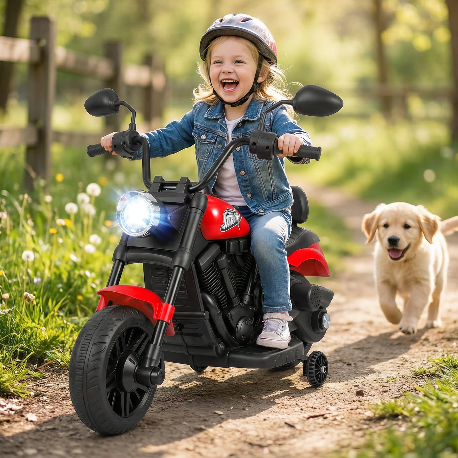 6V Kids Electric Motorbike with Detachable Training Wheels and Music-Red