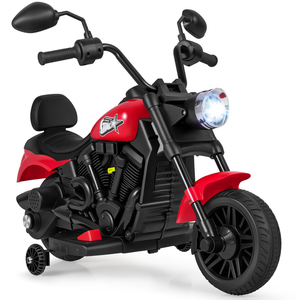 6V Kids Electric Motorbike with Detachable Training Wheels and Music-Red