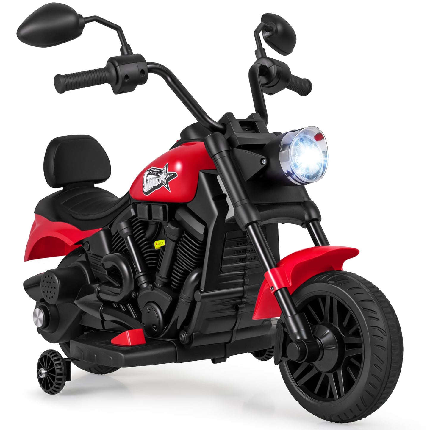 6V Kids Electric Motorbike with Detachable Training Wheels and Music-Red