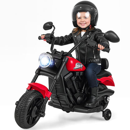 6V Kids Electric Motorbike with Detachable Training Wheels and Music-Red