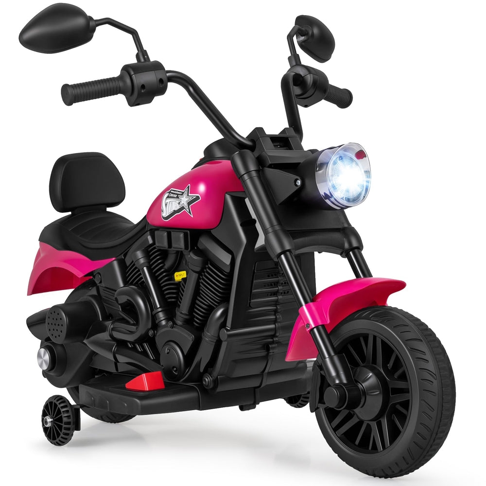 6V Kids Electric Motorbike with Detachable Training Wheels and Music-Rose