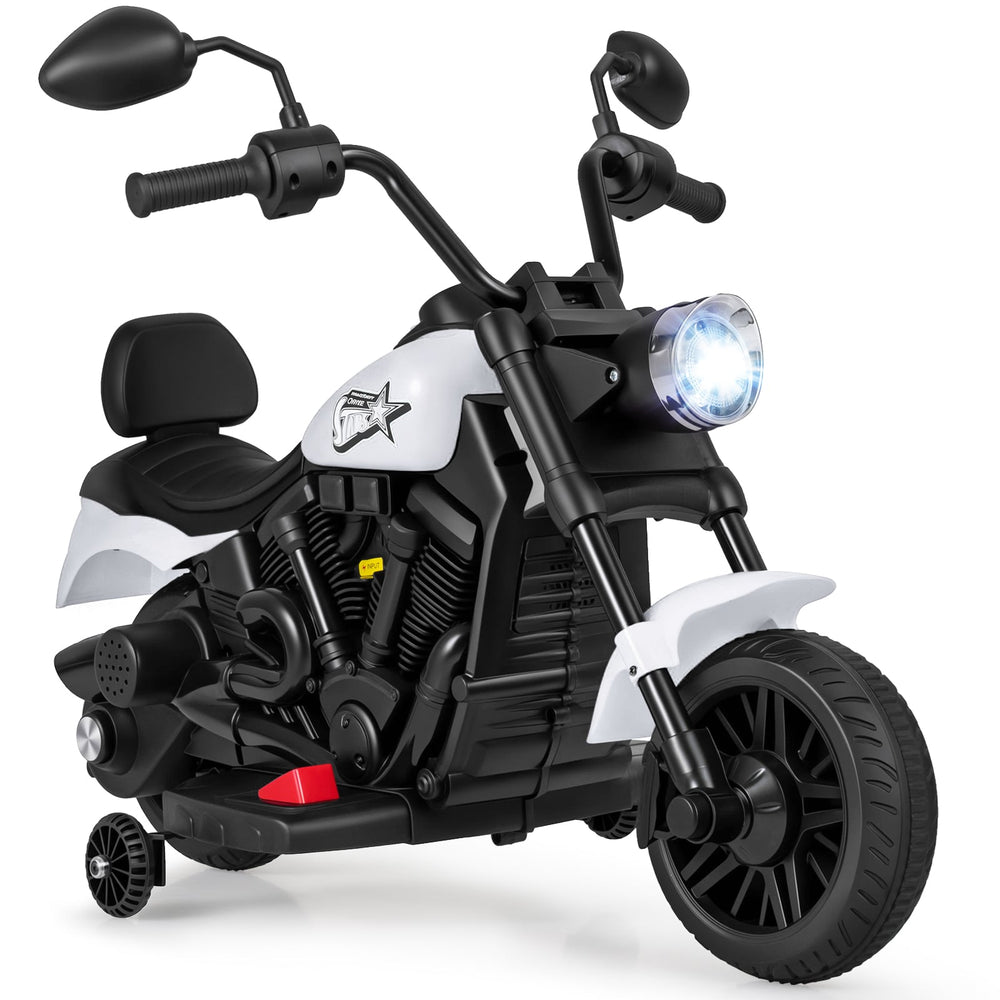 6V Kids Electric Motorbike with Detachable Training Wheels and Music-White