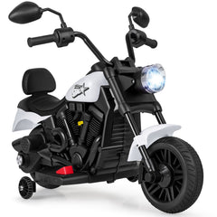 6V Kids Electric Motorbike with Detachable Training Wheels and Music-White
