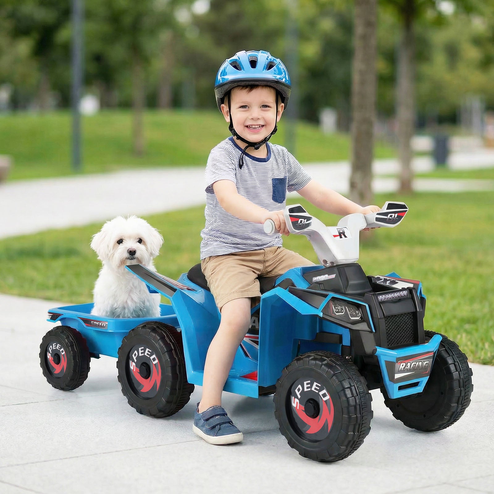 6V Kids Electric Quad with Removable Back Trailer Toddler Ride On ATV-Blue