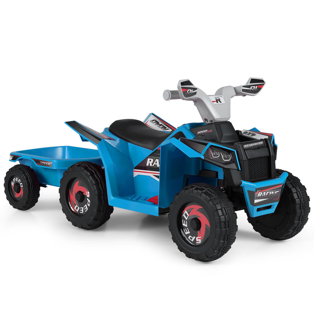 6V Kids Electric Quad with Removable Back Trailer Toddler Ride On ATV-Blue