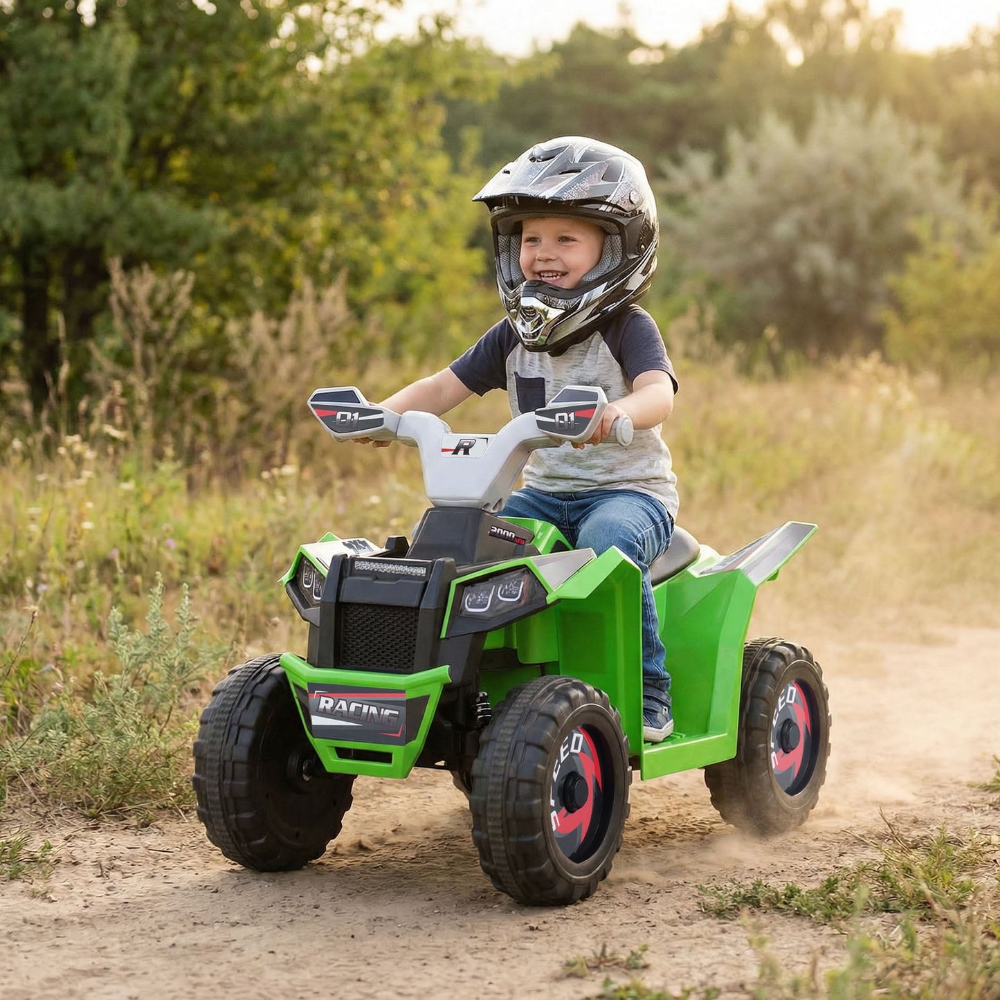 6V Kids Electric Quad with Removable Back Trailer Toddler Ride On ATV-Green