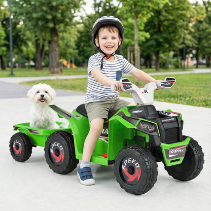 6V Kids Electric Quad with Removable Back Trailer Toddler Ride On ATV-Green