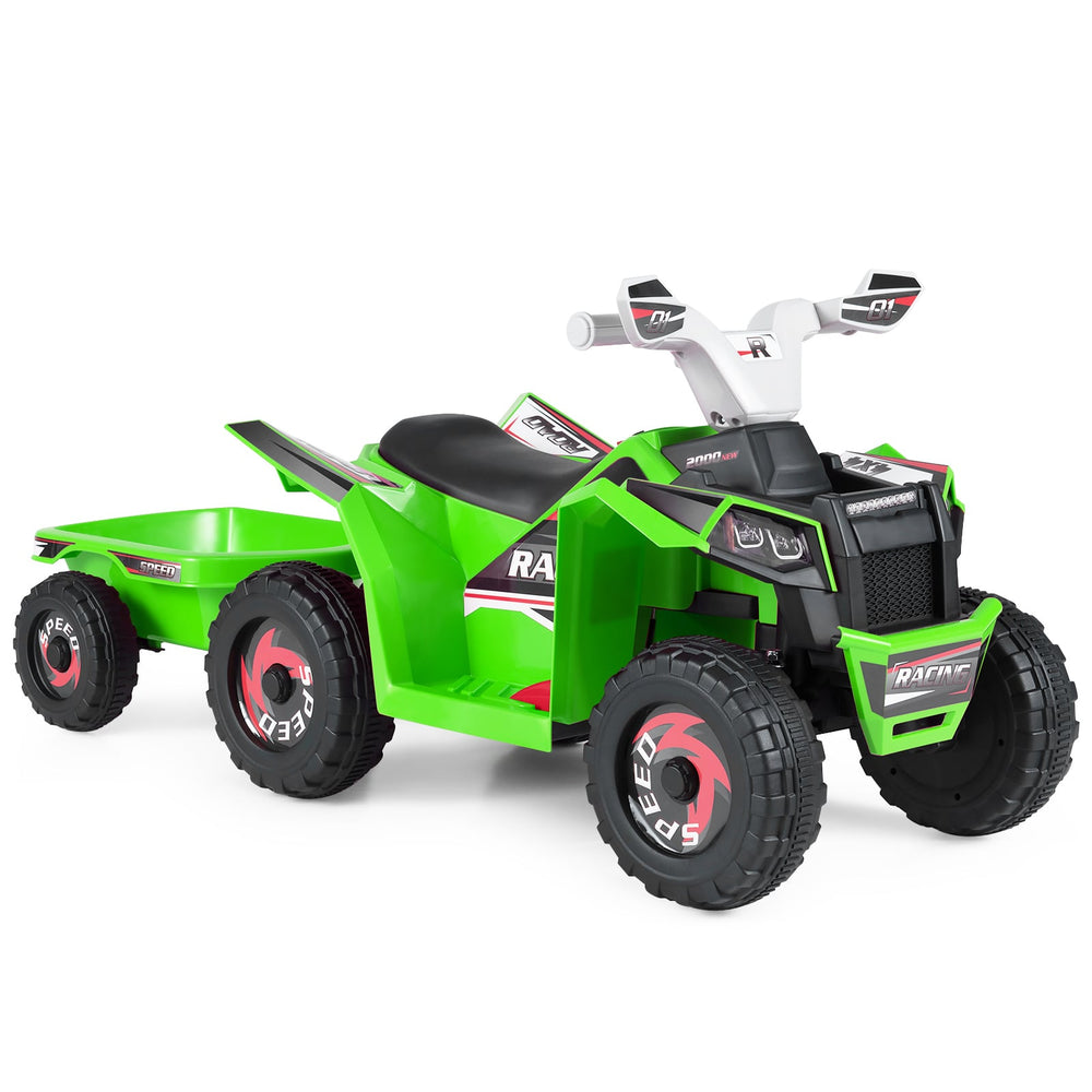 6V Kids Electric Quad with Removable Back Trailer Toddler Ride On ATV-Green