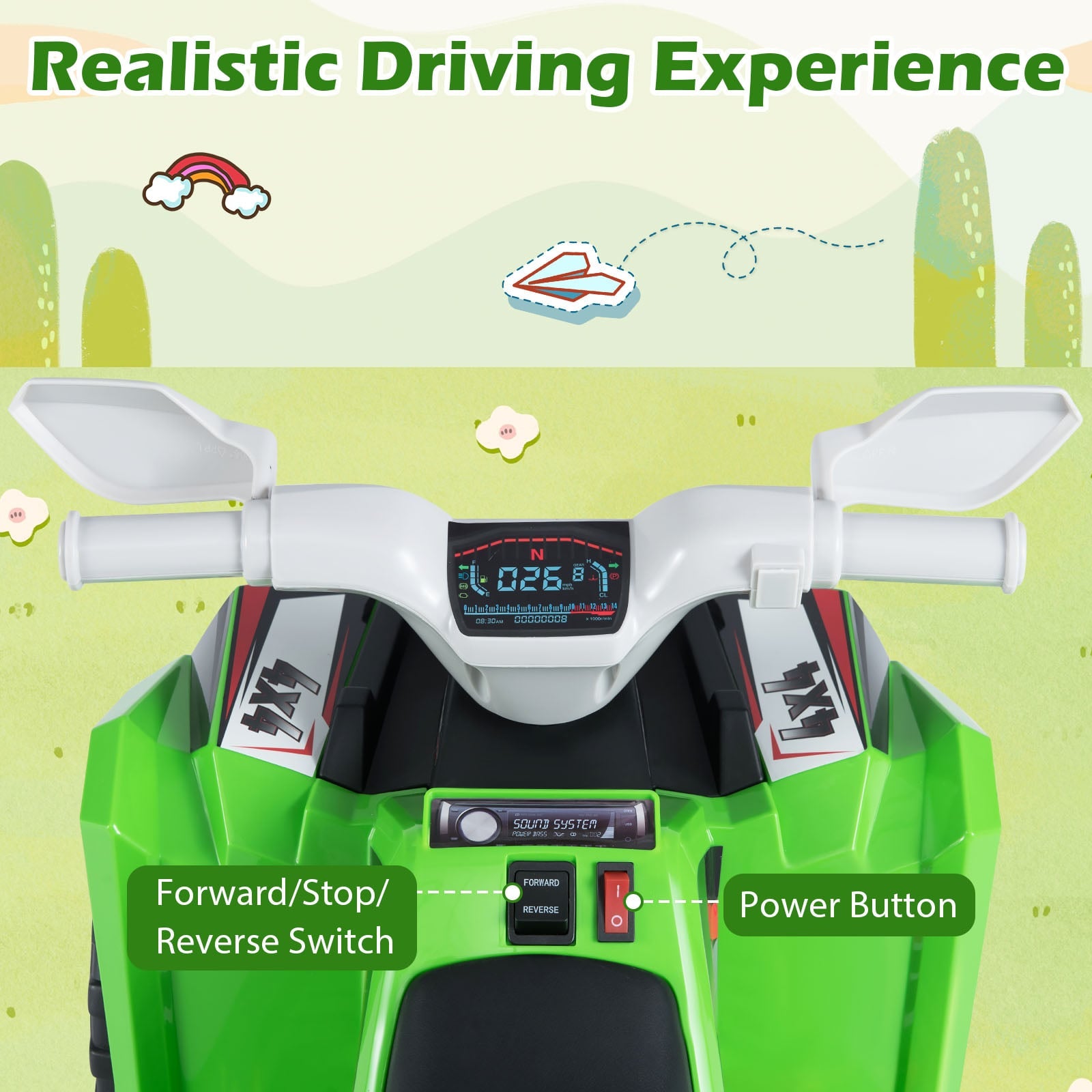 6V Kids Electric Quad with Removable Back Trailer Toddler Ride On ATV-Green