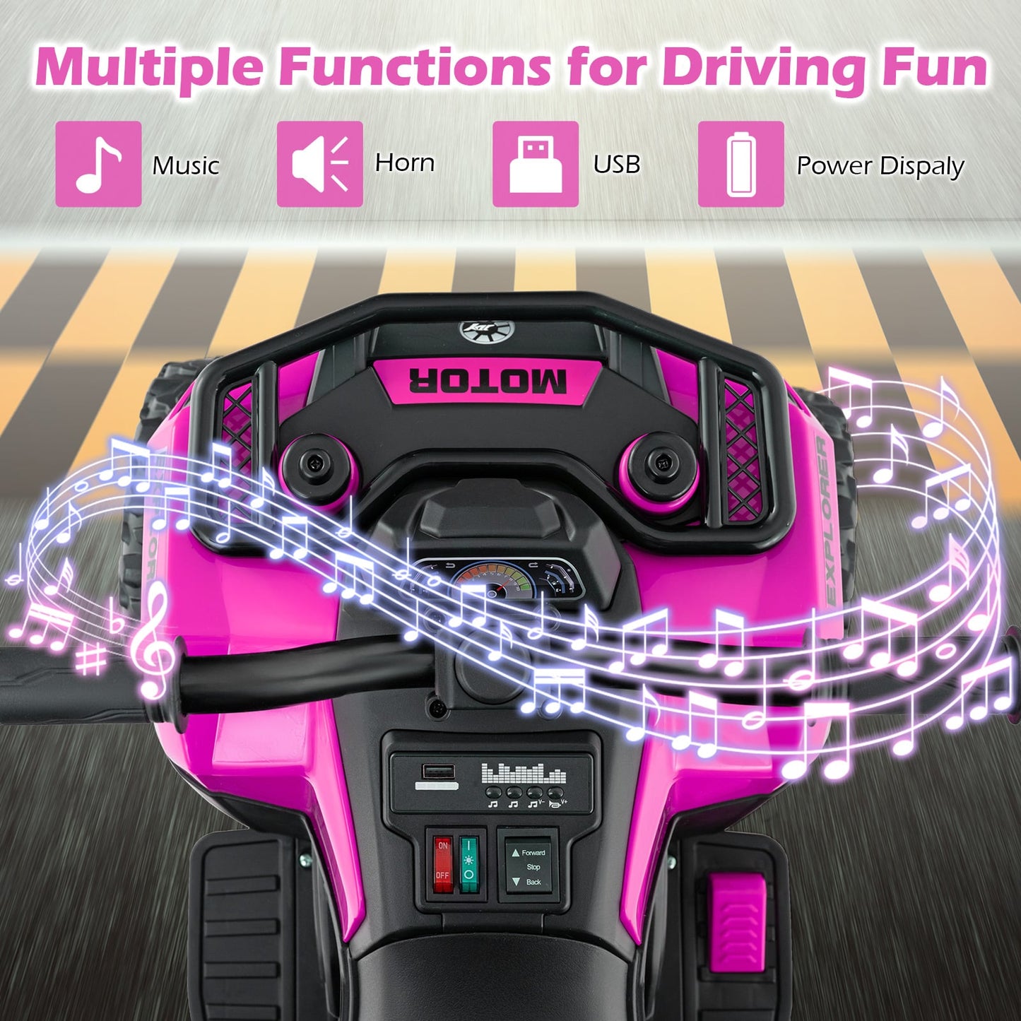 6V Kids Electric Quad Bike with Spray Function and Storage Box-Pink