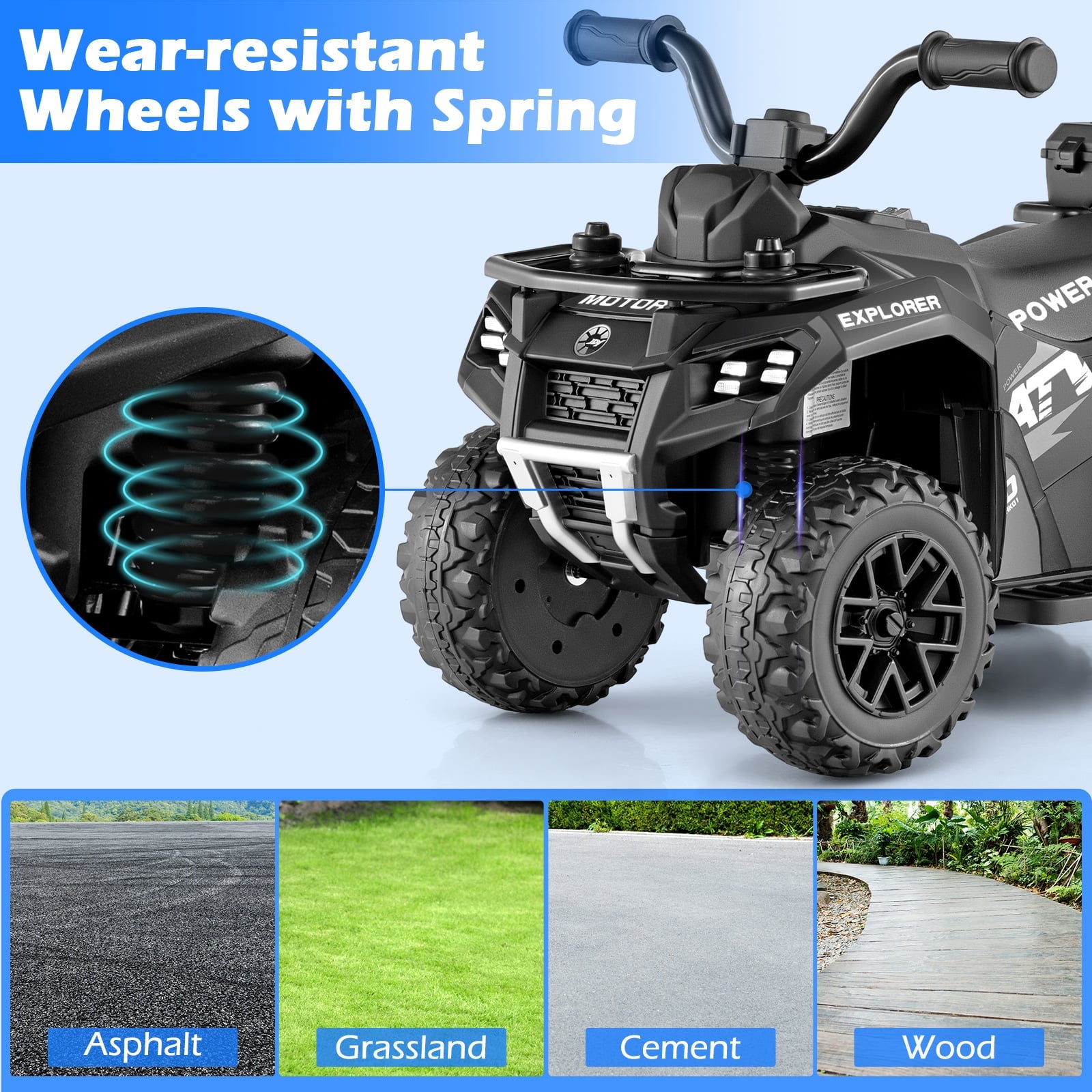 6V Kids Electric Quad Bike with Spray Function and Storage Box-Black