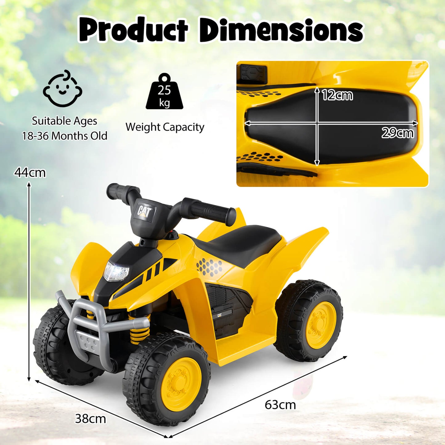 6V Kids Ride on ATV CAT Licensed Quad Car with Horn Sound-Yellow